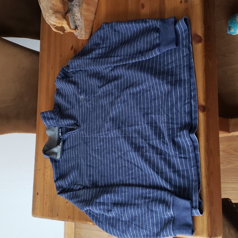 Chaps XL Polo L/S Heavy Quality Brushed Cotton Blue/gray Stripes Like New!